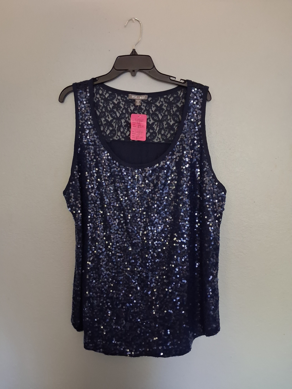 Roz & Ali Women's Navy Sequin Tank Top